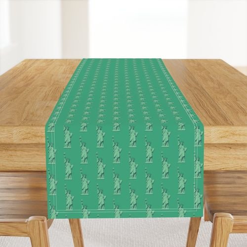 Mini Lady Liberty Statues Repeat in Beguiling Green Decor Collection Home Styling Collection green color table runner design