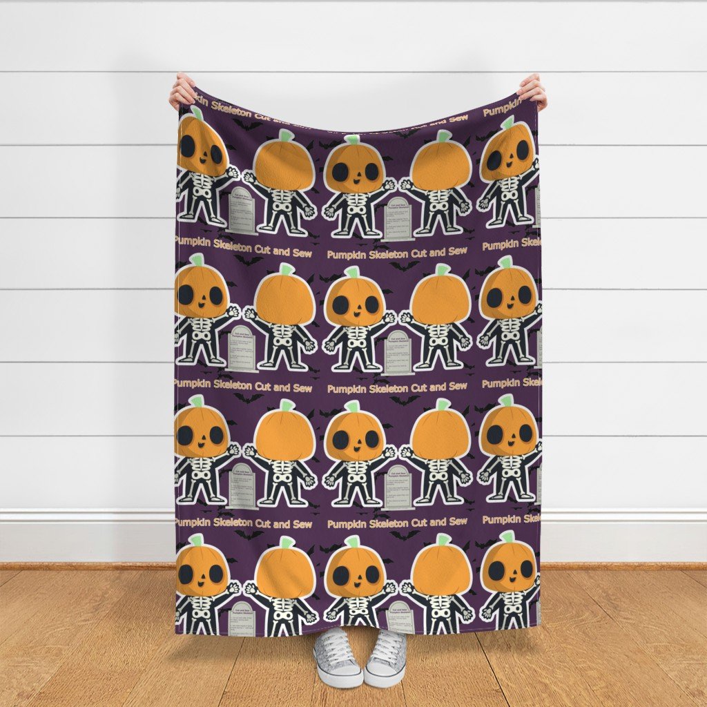 Cut and Sew Halloween Orange Pumpkin Skeleton Doll Project Fabric cut and sew fabric