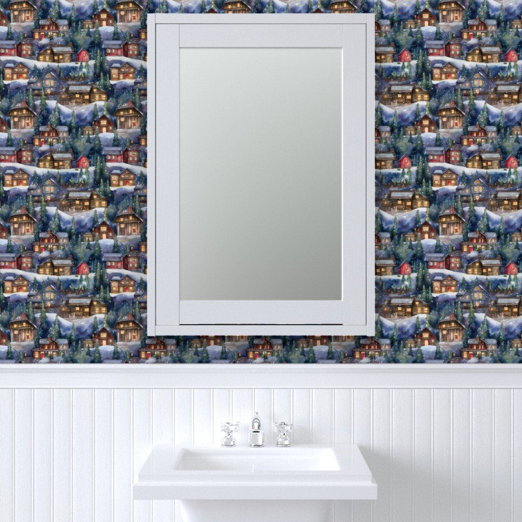 Small Christmas Christmas Rustic Village Winter Cabins Watercolor Wallpaper christmas cabins wallpaper