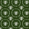 Large French Provincial Bees in Laurel Wreaths in White on Lichen Green