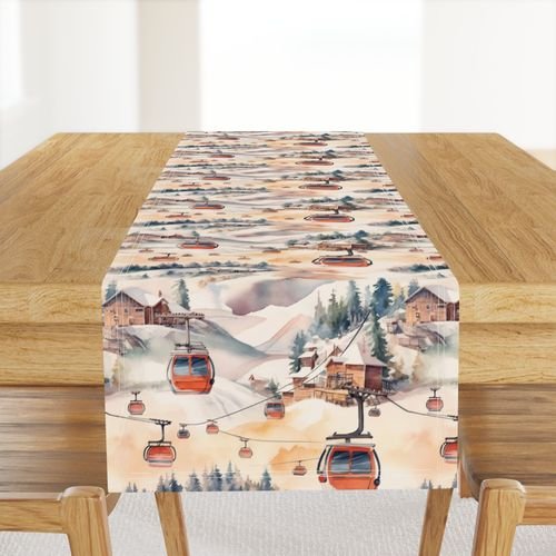 Vintage Ski Slope Cabins in Soft Pastels Design Collection Interior Collection pastel ski slope table runner design
