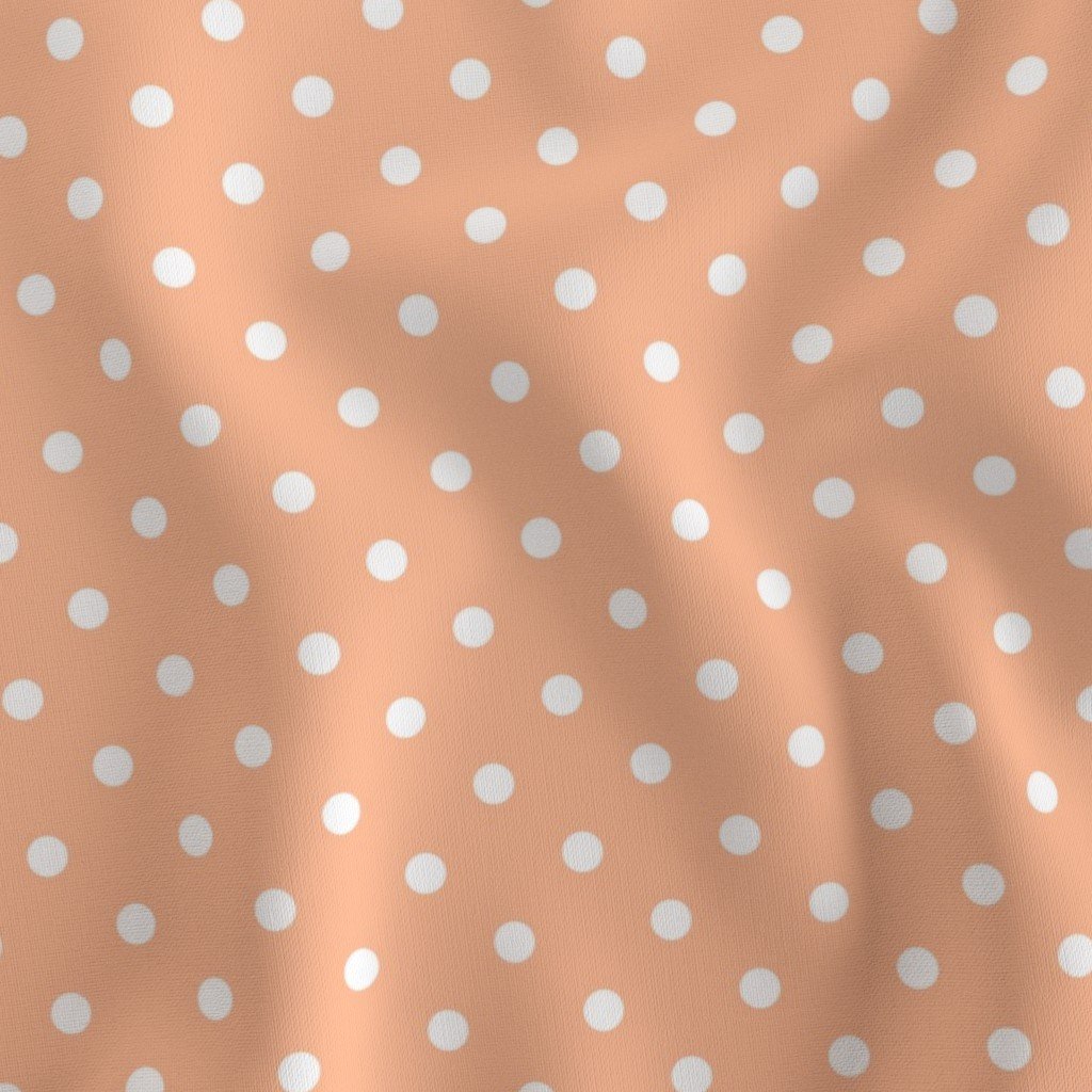One Inch Polka Dot Spots in Peach Fuzz Color of the Year 2024 and White Fabric color of the year fabric