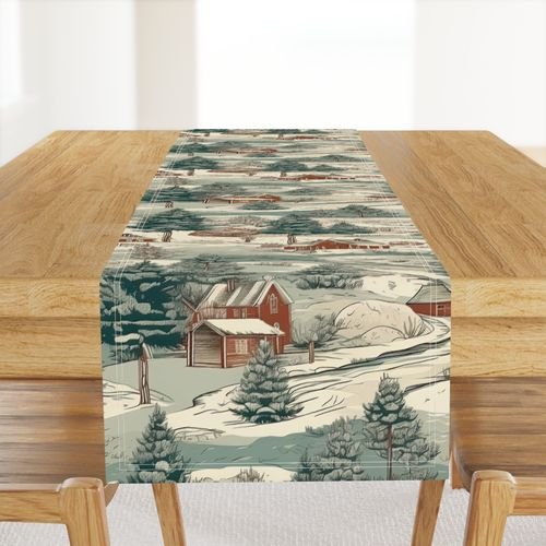 Small Montana Winter Cabins Montana with Evergreens Design Collection Home Decor Collection winter cabins table runner design