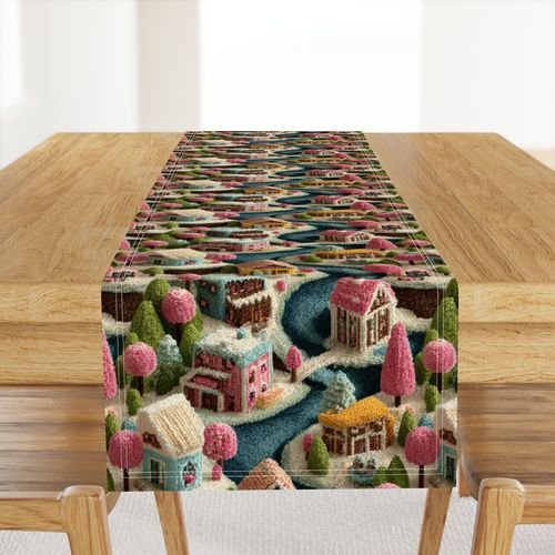 Whimsical Crocheted Christmas Candy Land Village Home Styling Collection Home Decor Collection crochet table runner design