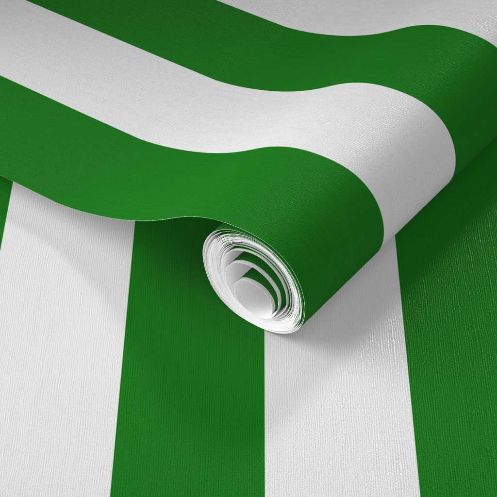 Classic Green and White 2 Inch Vertical Stripes Wallpaper bathroom wallpaper