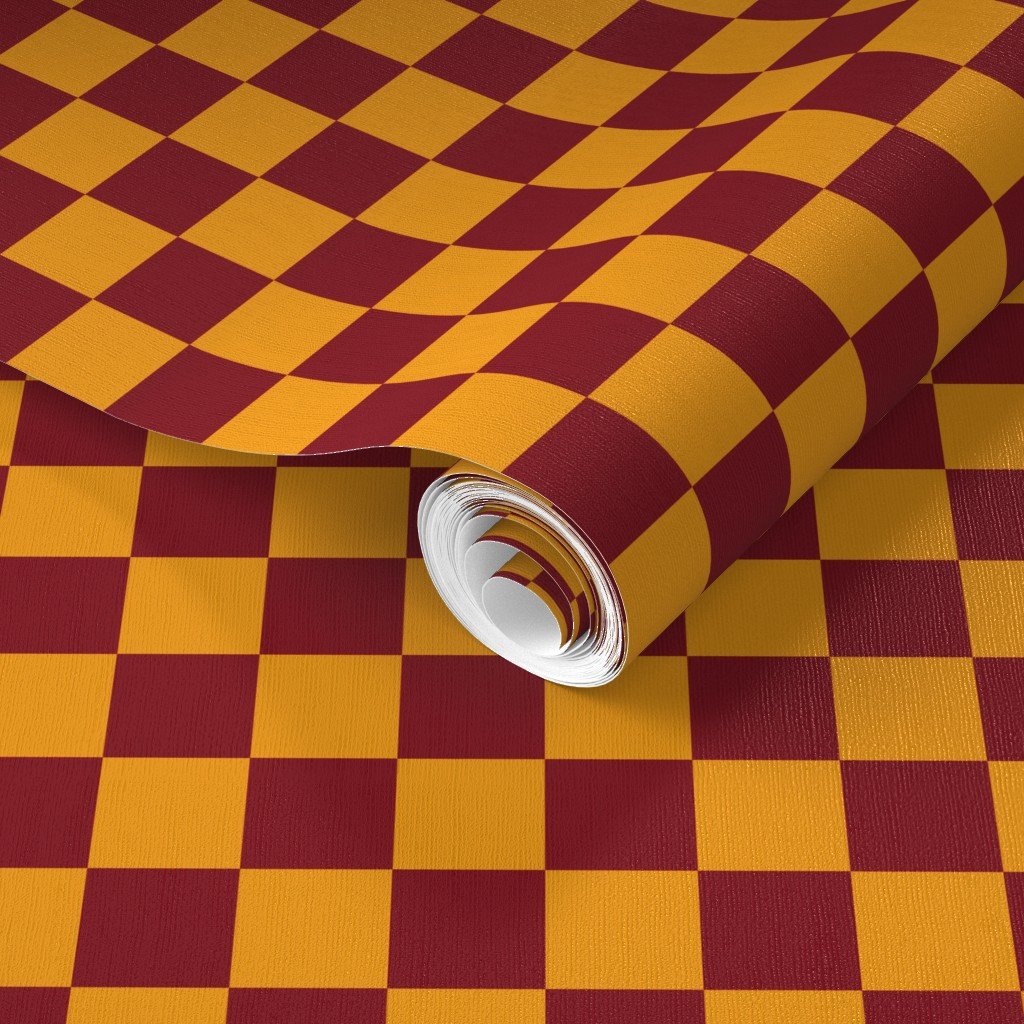 Classic Orange and Burgundy 1-inch Check Wallpaper 1 inch check wallpaper