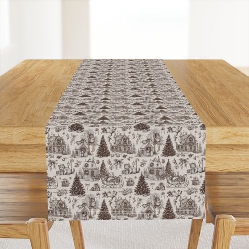 Christmas Cats Toile Chocolate Brown Home Styling Collection Decor Collection cat pattern table runner design