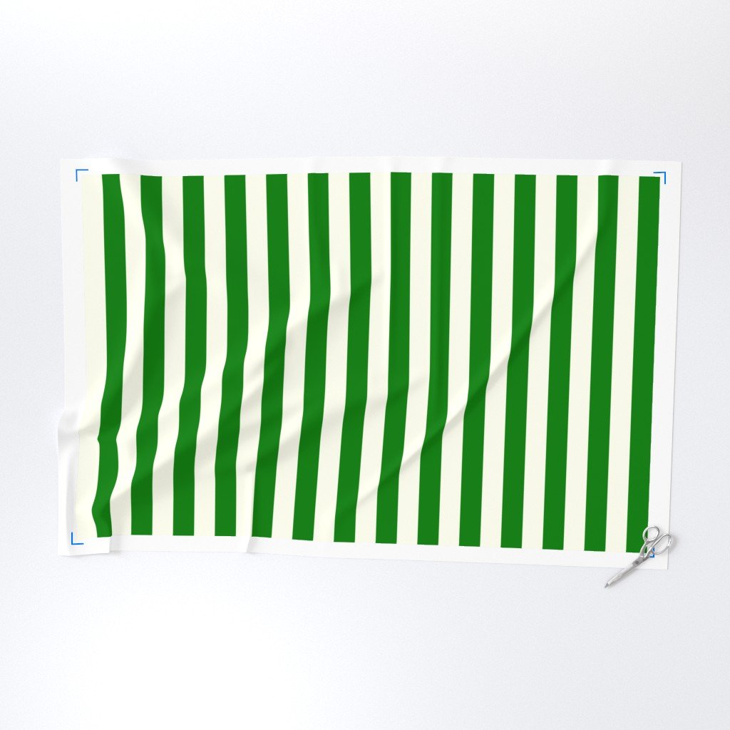Ivory and Green 2 Inch Vertical Stripes Fabric 2 inch scale fabric