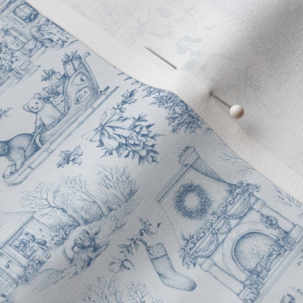 Christmas Dogs Toile Blue Fabric dog pattern fabric
