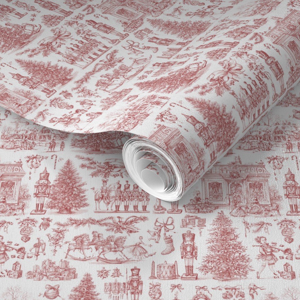 Christmas Nutcracker Toile Christmas Red Wallpaper christmas red wallpaper